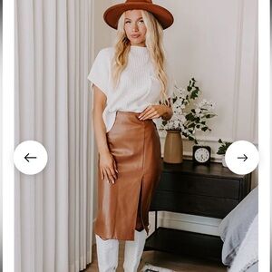 Impressions Tan Leather Midi Skirt